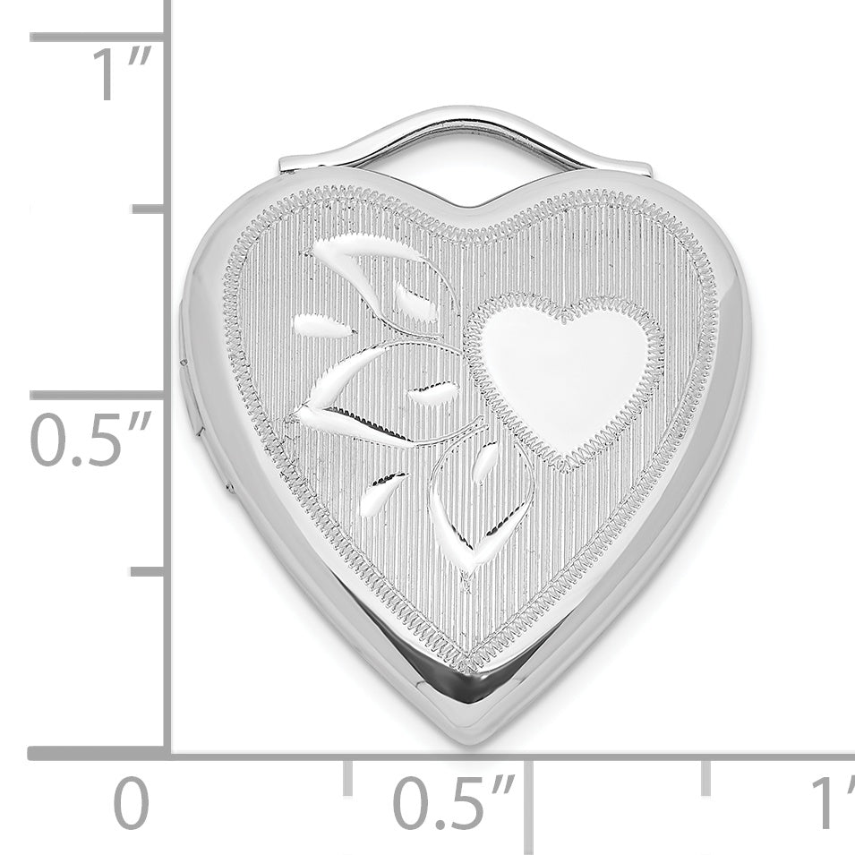 Sterling Silver Diamond-Cut Textured & Polished Heart Locket