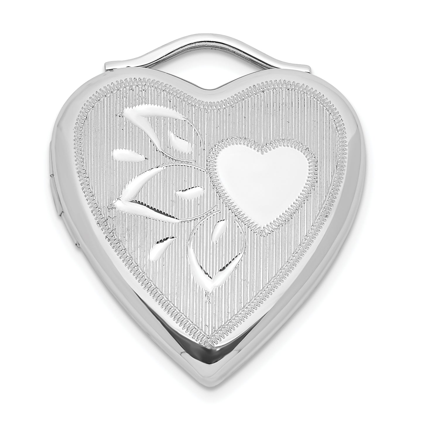 Sterling Silver Diamond-Cut Textured & Polished Heart Locket