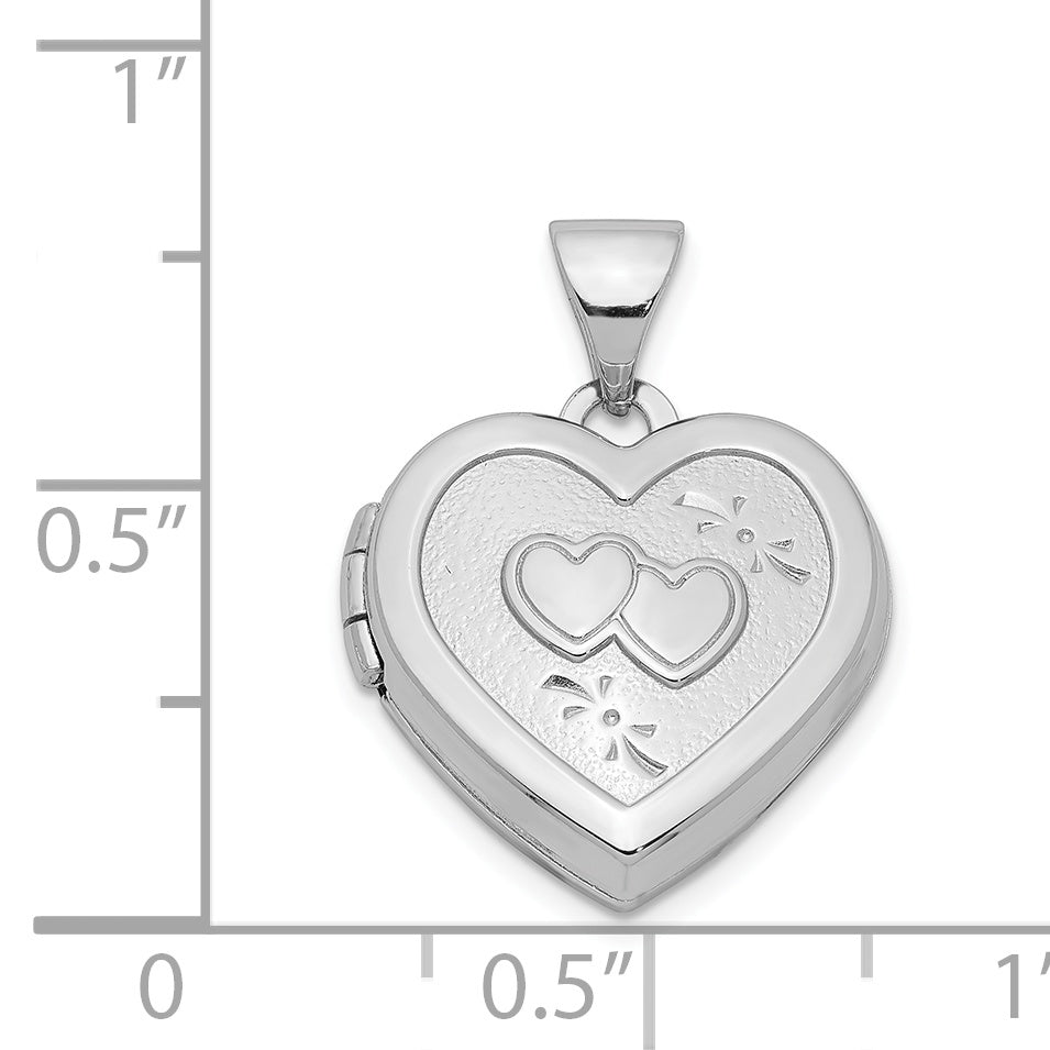 Sterling Silver Rhodium-Plated 15mm Double Heart On Locket