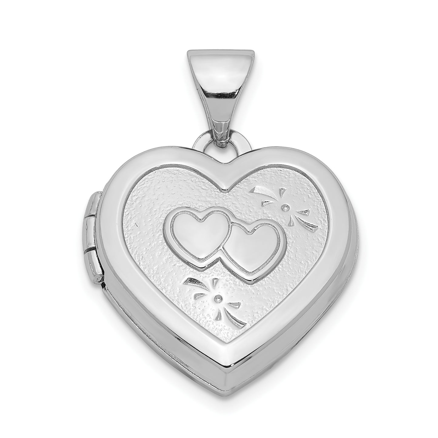 Sterling Silver Rhodium-Plated 15mm Double Heart On Locket