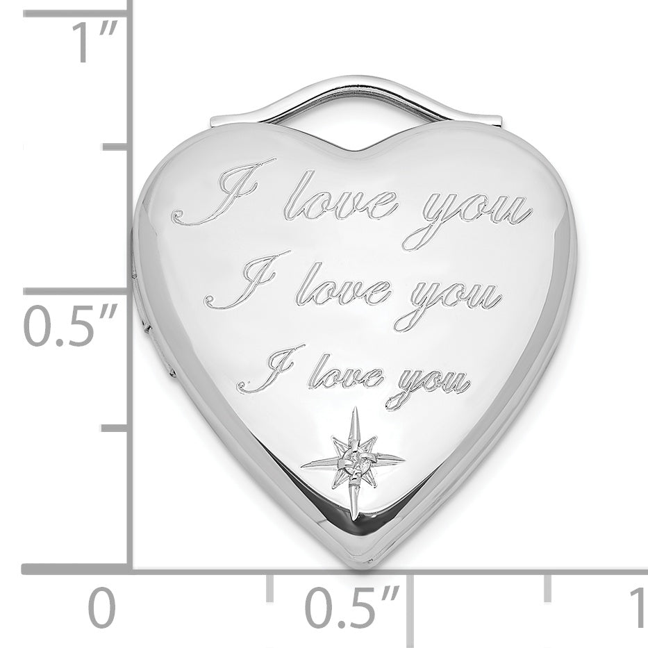 Sterling Silver Polished Diamond I Love You Heart Locket