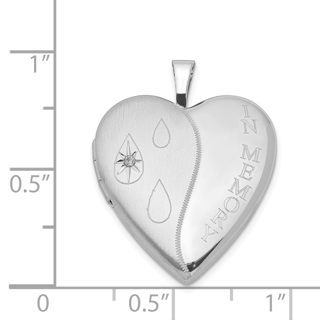 Sterling Silver Rhod-Plated Diamond Satin/Polished In Memory Heart Locket