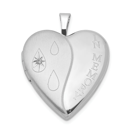 Sterling Silver Rhod-Plated Diamond Satin/Polished In Memory Heart Locket