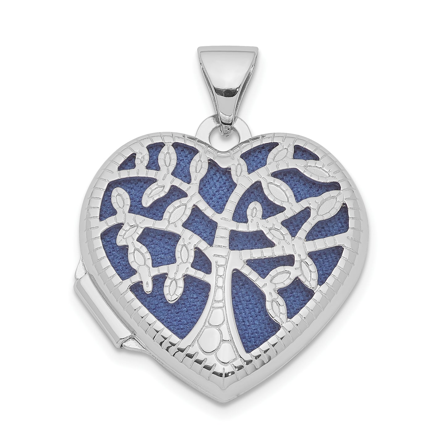 Sterling Silver Rhodium-Plated 18mm Filigree Tree Heart Locket