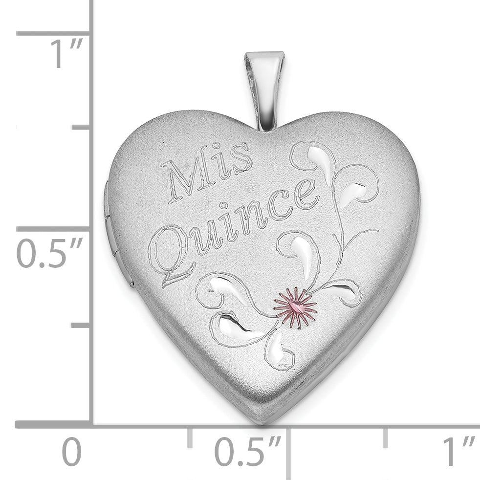 Sterling Silver Satin & Diamond-Cut Enameled Mis Quince Heart Locket