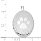 Sterling Silver Rhod-Plated Textured & Polished Paw Print 26mm Oval Locket