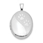 Sterling Silver Rhodium-Plated Satin & Polished Paw Prints 19mm Oval Locket