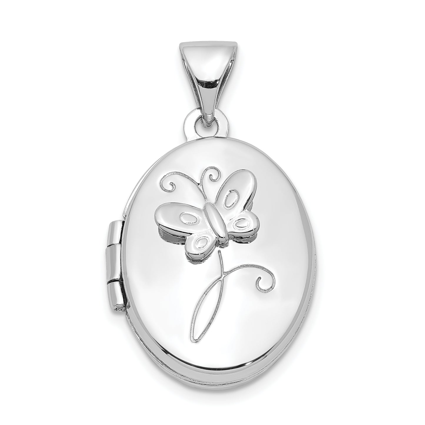 Sterling Silver Rhodium-Plated 17X14mm Butterfly Oval Locket