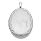 Sterling Silver Satin & Diamond-Cut Chai Symbol Oval Locket