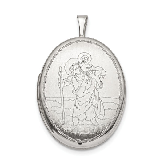 Sterling Silver 20mm St. Christopher Oval Locket