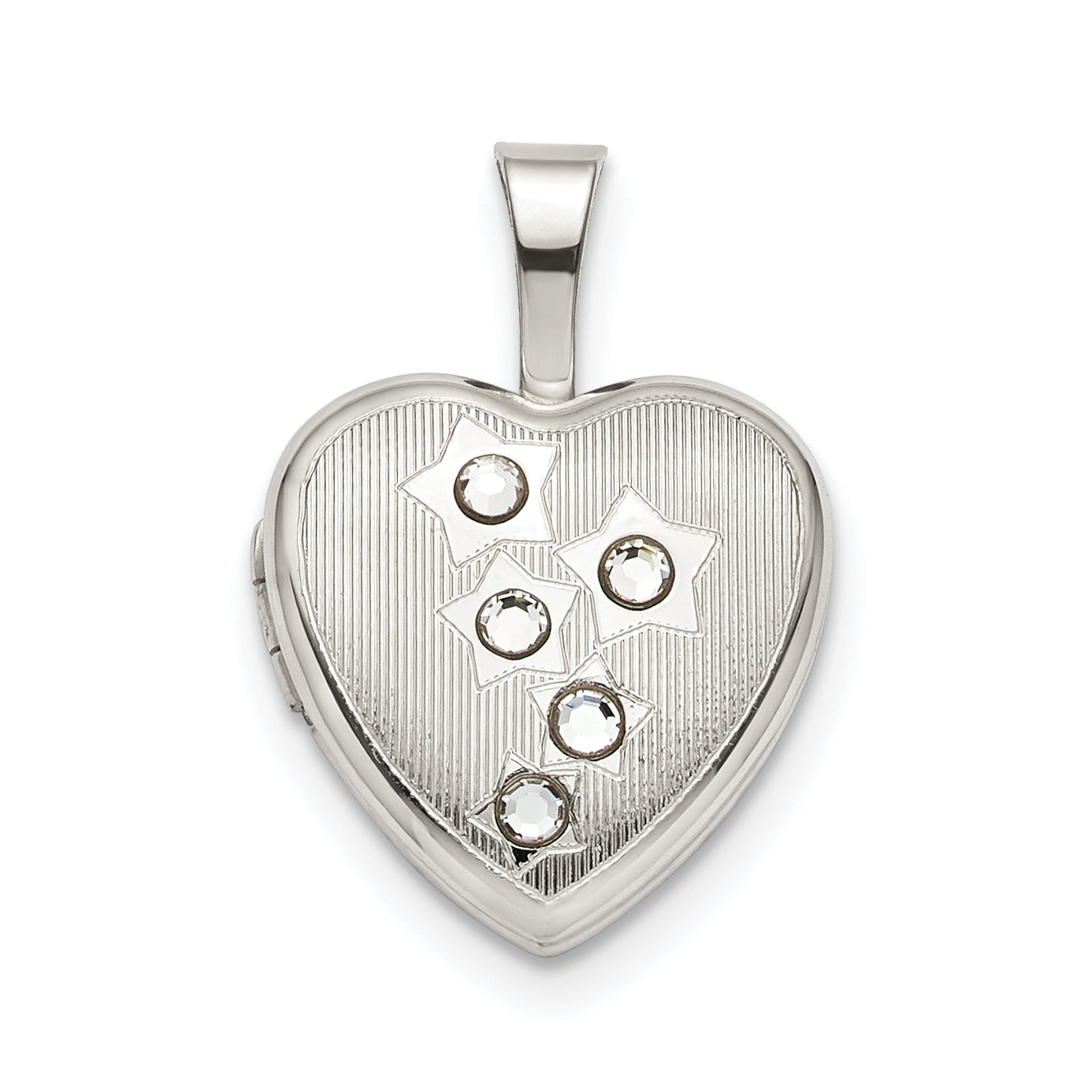 Sterling Silver 12mm Stars Cz Heart Locket