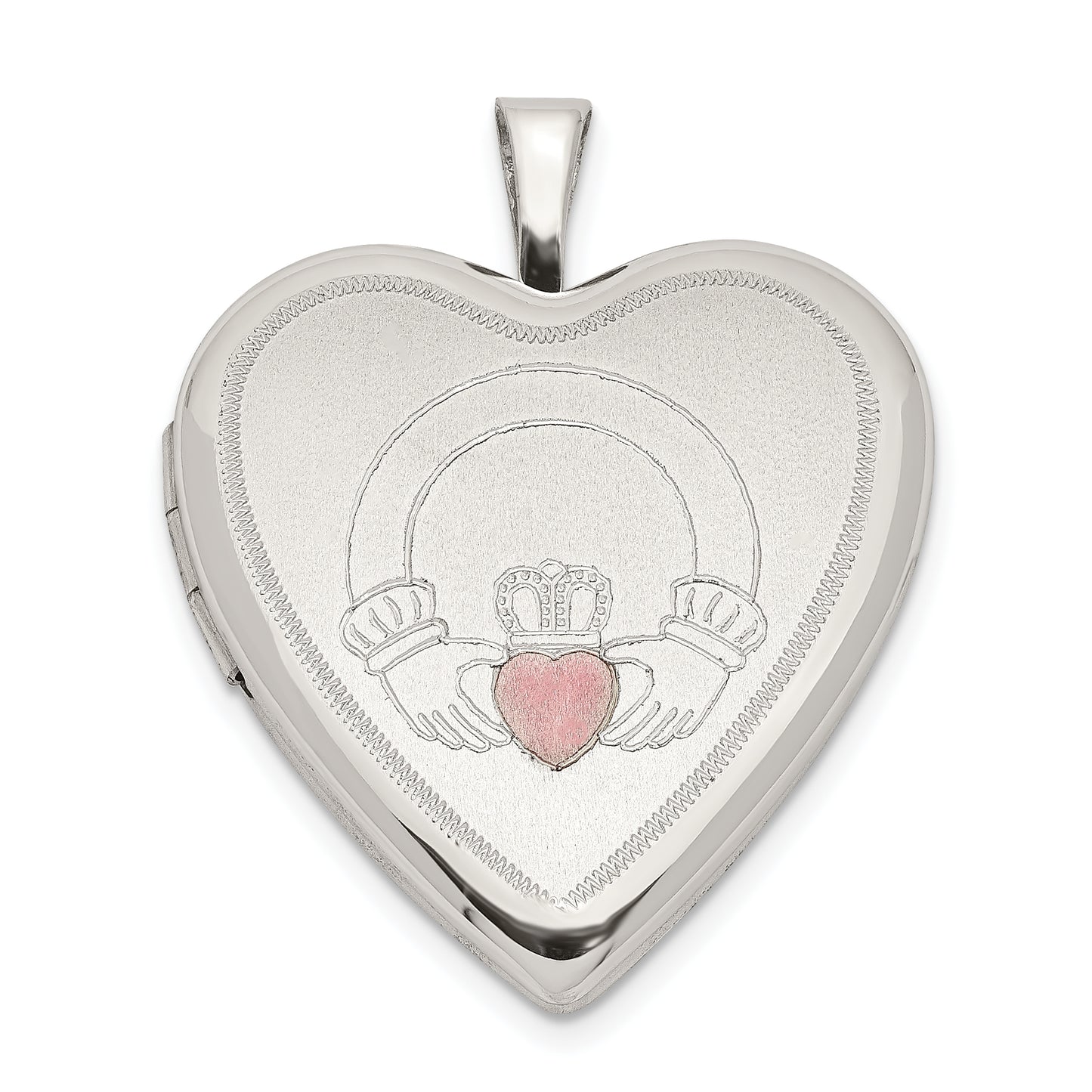 Sterling Silver 20mm Pink Enamel Claddagh Heart Locket