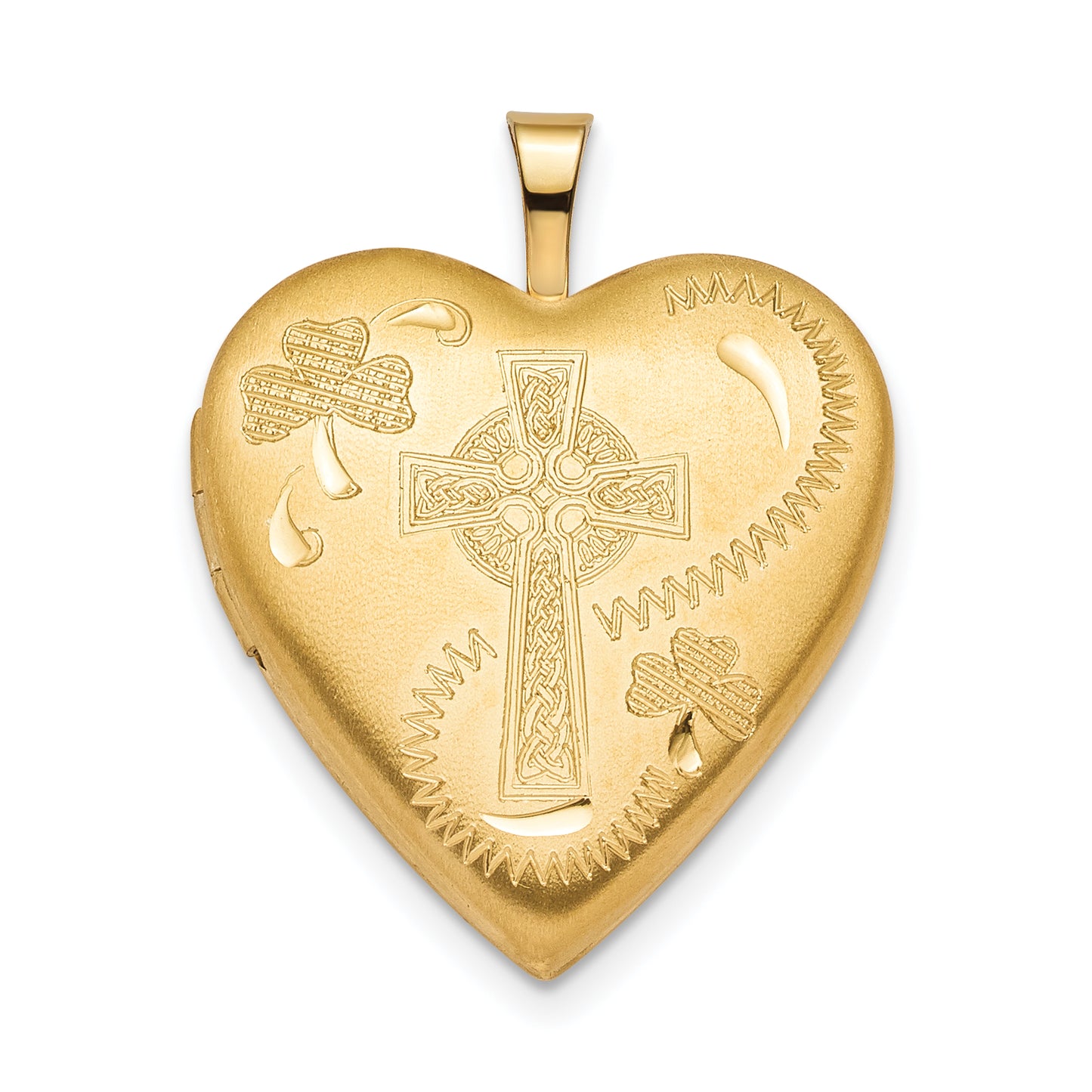 Ss/Gold Plated Sterling Silver Gold-Plated 20mm Clover & Cross Heart Locket