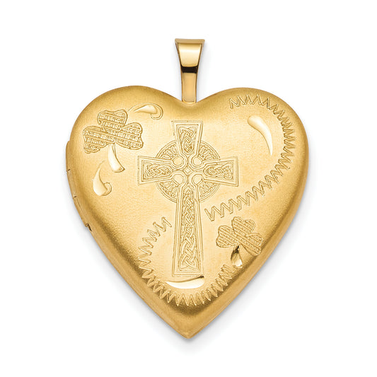 Ss/Gold Plated Sterling Silver Gold-Plated 20mm Clover & Cross Heart Locket