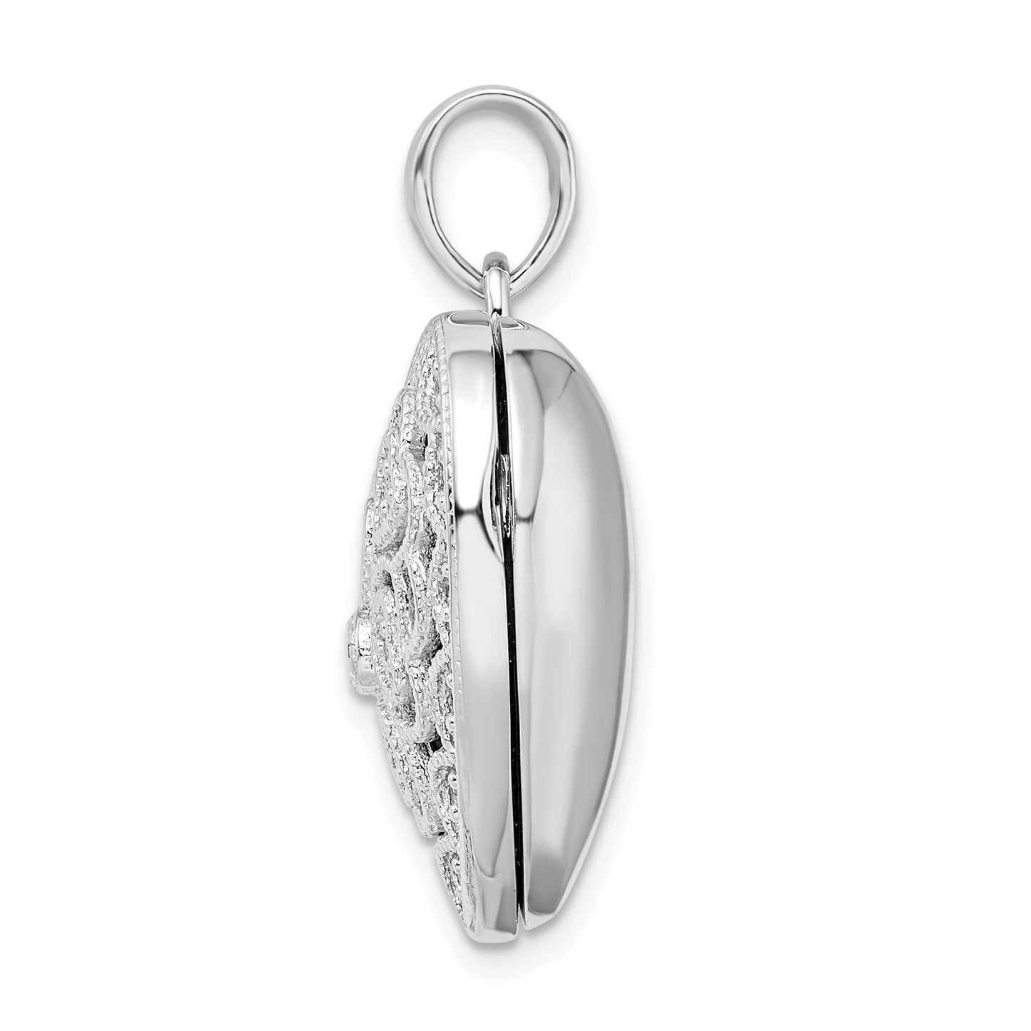 Sterling Silver Rhodium-Plated Fancy Cz Heart Locket