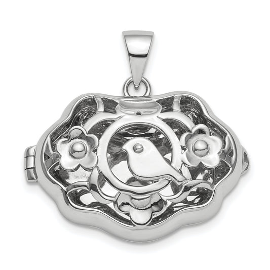 Sterling Silver Rhodium-Plated Bird Locket Style Pendant