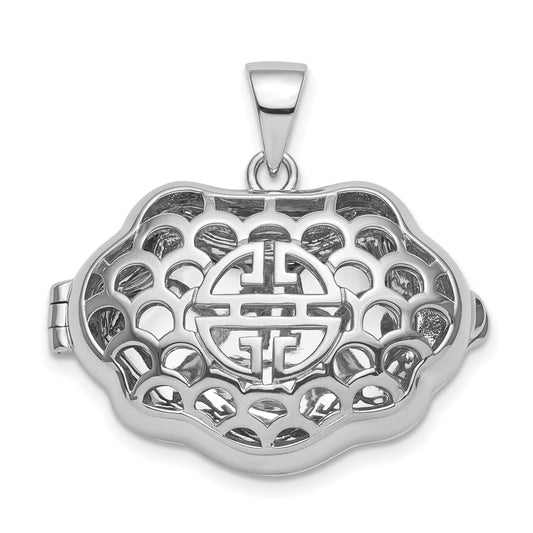 Sterling Silver Rhodium-Plate Chinese Symbol For Wealth Locket Pendant