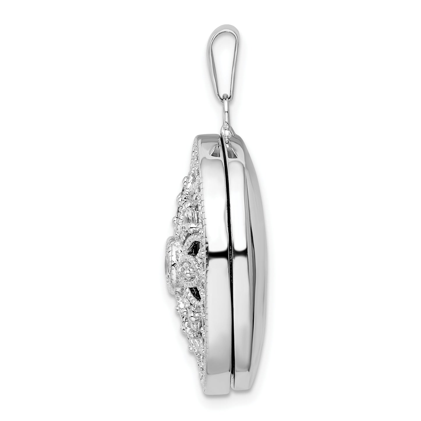 Sterling Silver Rhodium-Plated Fancy Cz Oval Locket