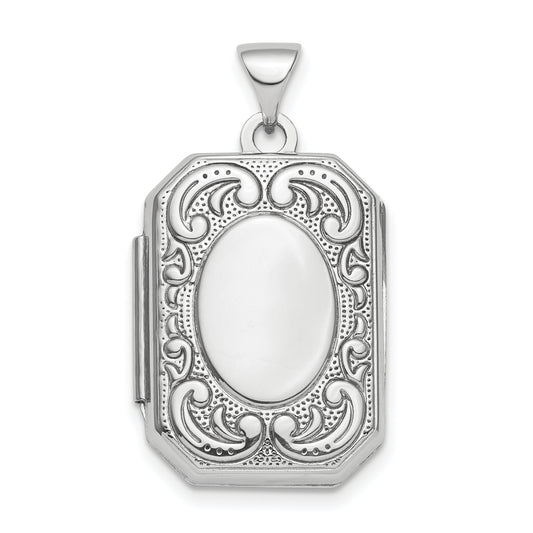 Sterling Silver Rhodium-Plated Polished Fancy Scroll 21mm Octagonal Locket