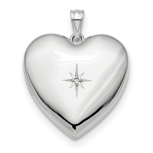 Sterling Silver Rhod-Plated 24mm W/ Diamond Star Ash Holder Heart Locket