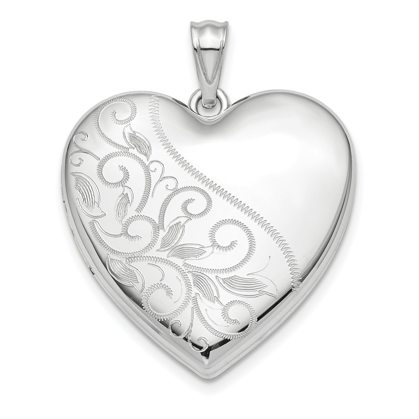 Sterling Silver Rhodium-Plated 24mm Scrolled Ash Holder Heart Locket