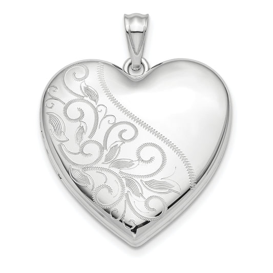 Sterling Silver Rhodium-Plated 24mm Scrolled Ash Holder Heart Locket