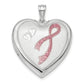 Sterling Silver Rhod-Plated 24mm Enamel & D/C Pink Ribbon Ash Holder Locket