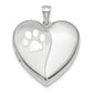 Sterling Silver Rhod-Plated Satin/Pol Paw Prints Ash Holder Heart Locket