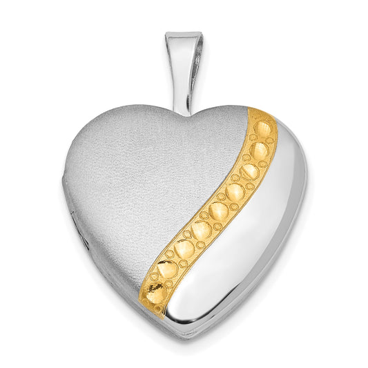 Sterling Silver Gold-Tone Polished & Satin 16mm Heart Locket