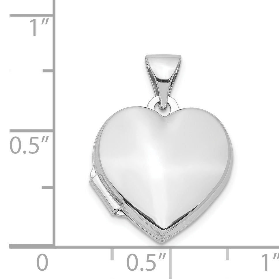 Sterling Silver Rhodium-Plated Plain 15mm Heart Locket