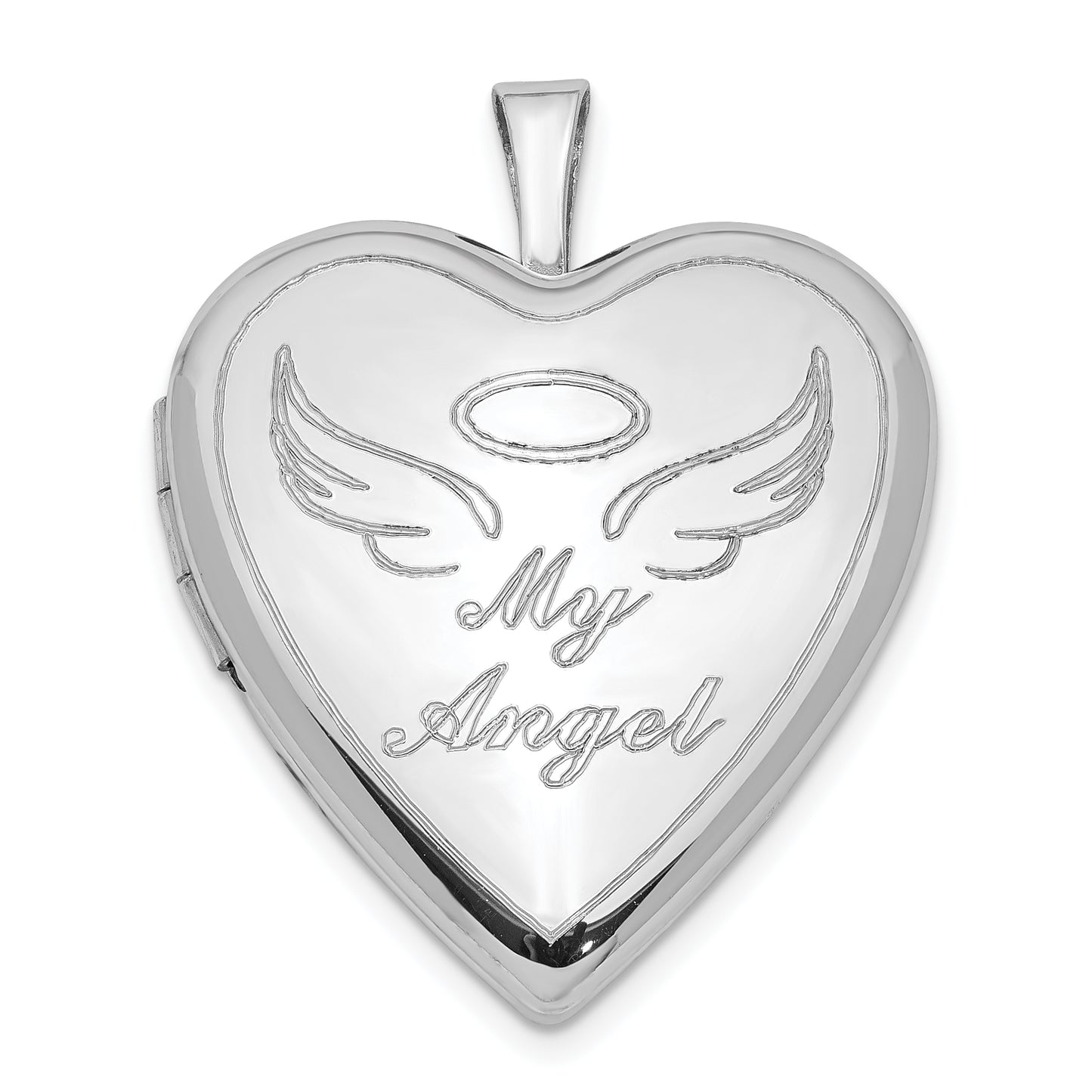 Sterling Silver Rhodium-Plated 21mm Polished My Angel Heart Locket