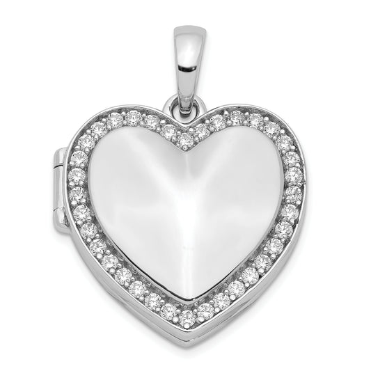 Sterling Silver Rhodium-Plated Cz 23mm Heart Locket