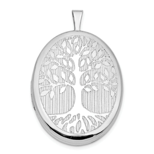 Sterling Silver Rhodium-Plated Oval Tree 26mm Locket