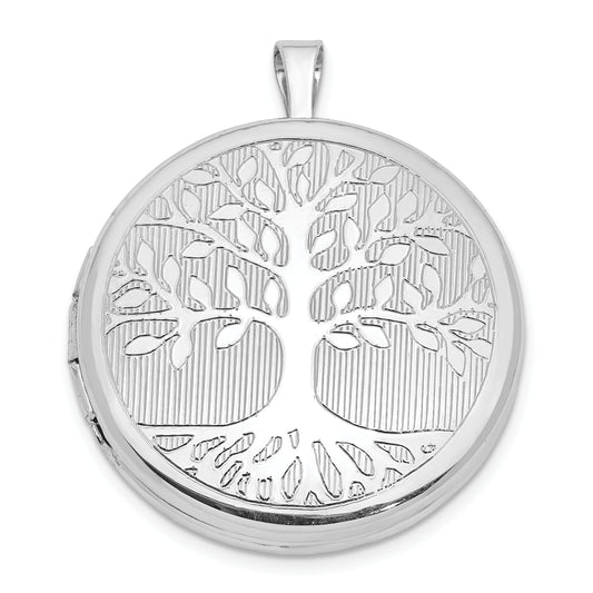 Sterling Silver Rhodium-Plated Tree Design Round Locket