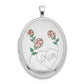 Sterling Silver Rh 26mm Satin/Polished Enameled Roses Mom Oval Locket