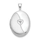 Sterling Silver Rhod-Plated 19mm Diamond Satin & Polished Heart Oval Locket