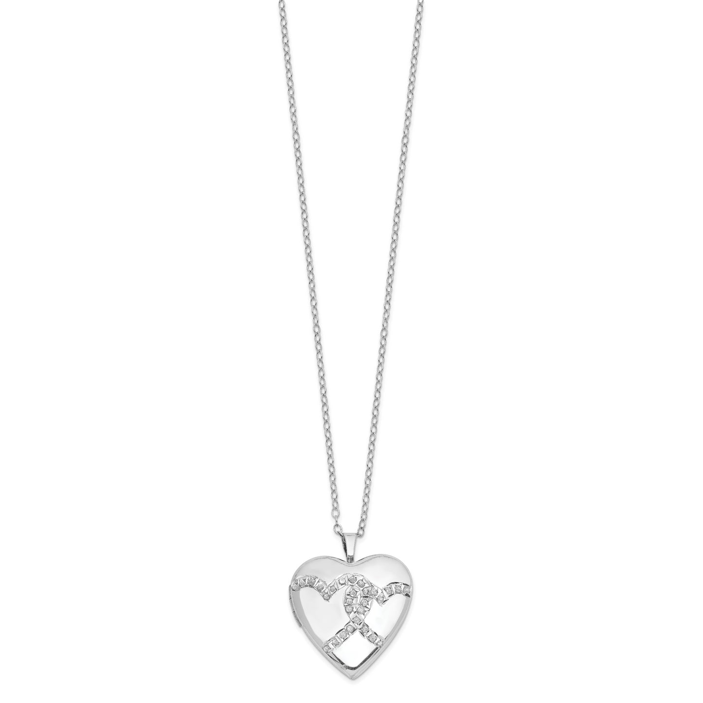 Sterling Silver Diamond Fascination Mystique Platinum-Plated Double Heart Locket 18 Inch Necklace