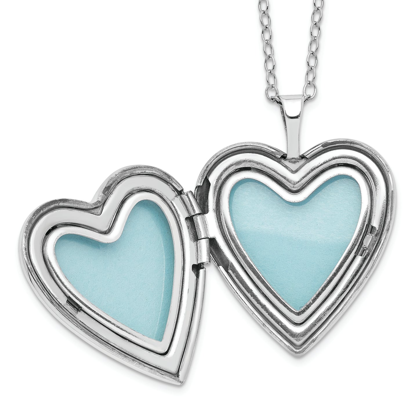 Sterling Silver Diamond Fascination Mystique Platinum-Plated Double Heart Locket 18 Inch Necklace