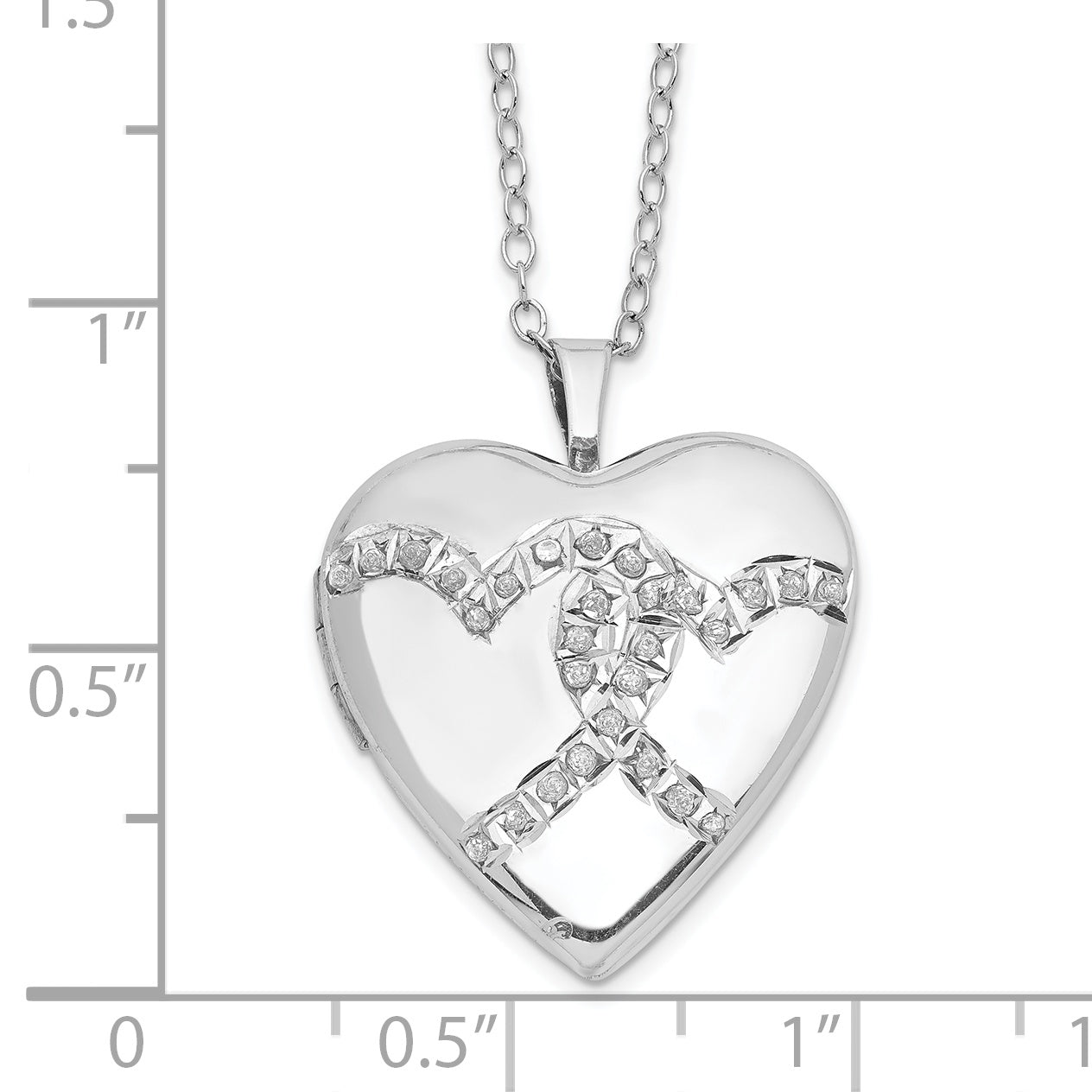 Sterling Silver Diamond Fascination Mystique Platinum-Plated Double Heart Locket 18 Inch Necklace