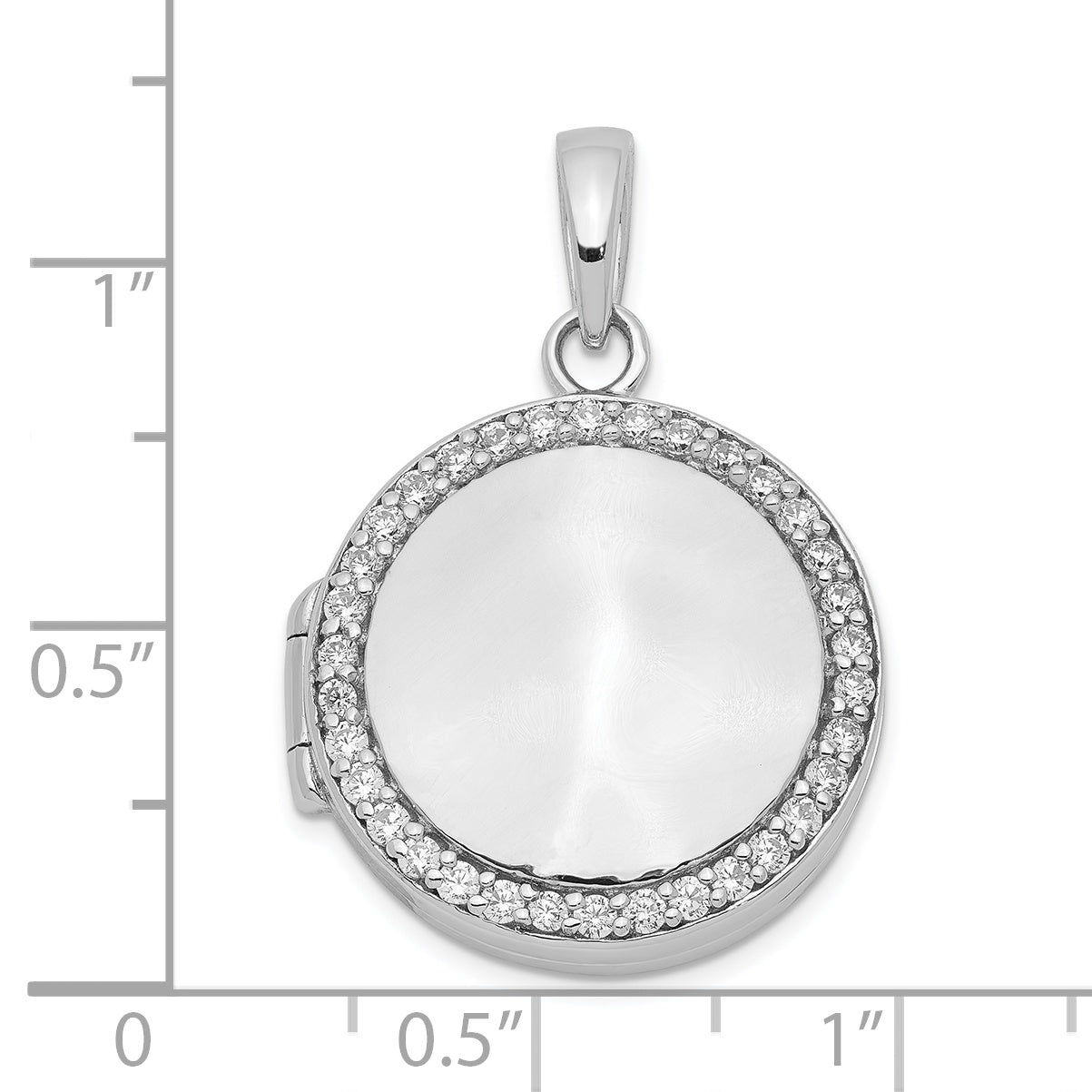 Sterling Silver Rhodium-Plated Polished Cz 20mm Circle Locket