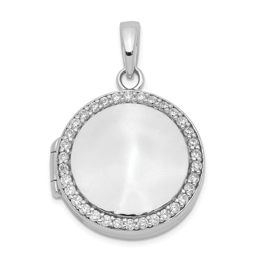 Sterling Silver Rhodium-Plated Polished Cz 20mm Circle Locket