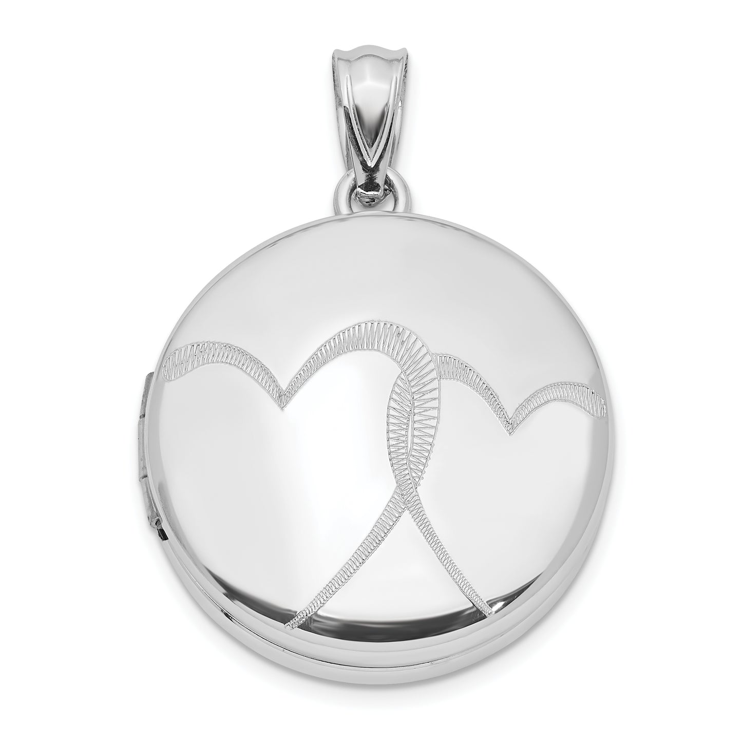 Sterling Silver Rhodium-Plated 20mm Polished Hearts Round Locket