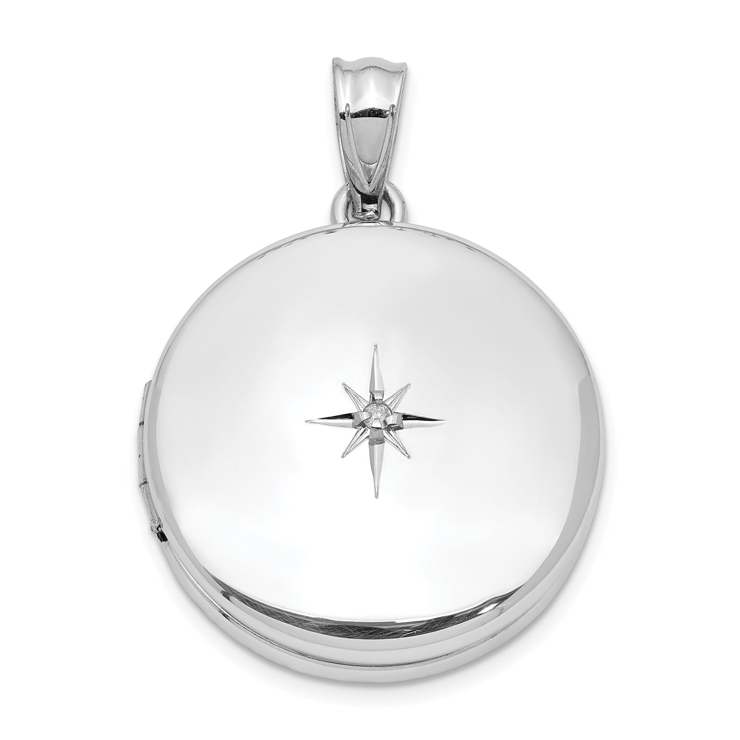 Sterling Silver Rhodium-Plated 20mm Diamond Polished Round Locket