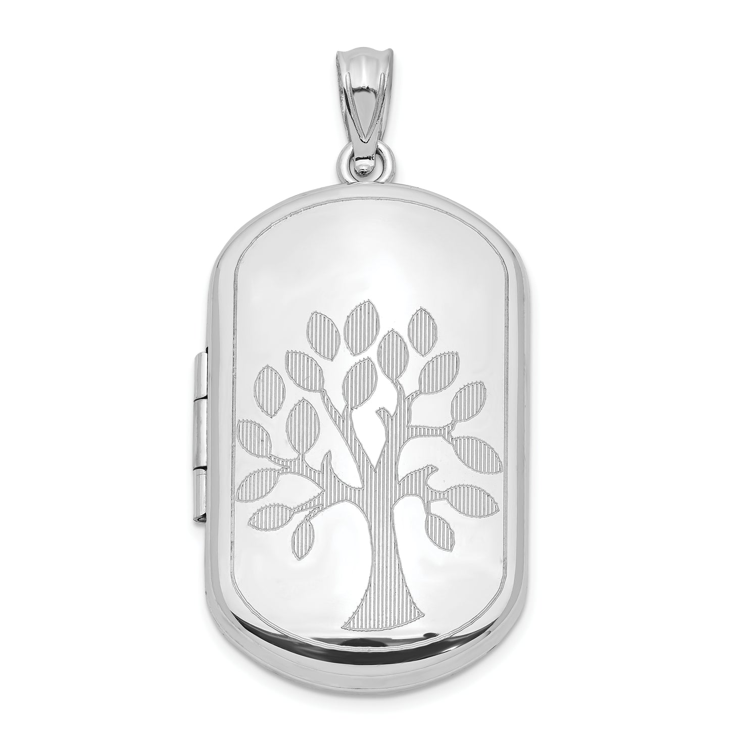 Sterling Silver Rhodium-Plated 30mm Polished Tree Rectangular Locket