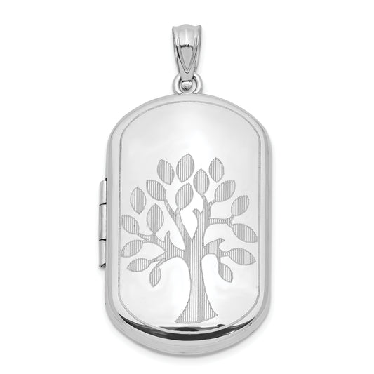 Sterling Silver Rhodium-Plated 30mm Polished Tree Rectangular Locket