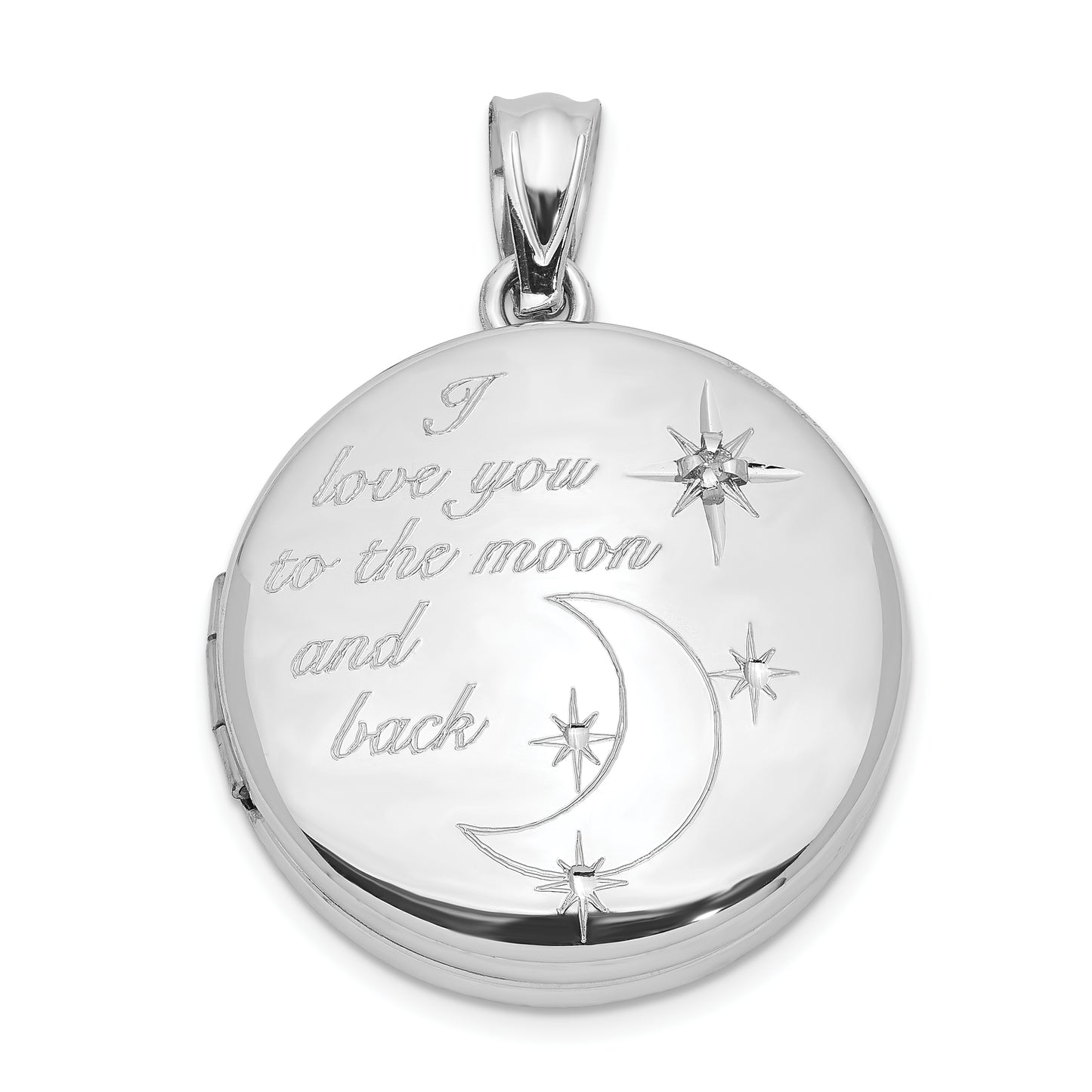 Sterling Silver Rh-Pltd 20mm Diamond Love To The Moon Round Locket