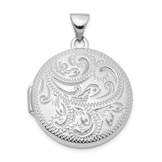 Sterling Silver Rhodium-Plated 20mm Scroll Round Locket