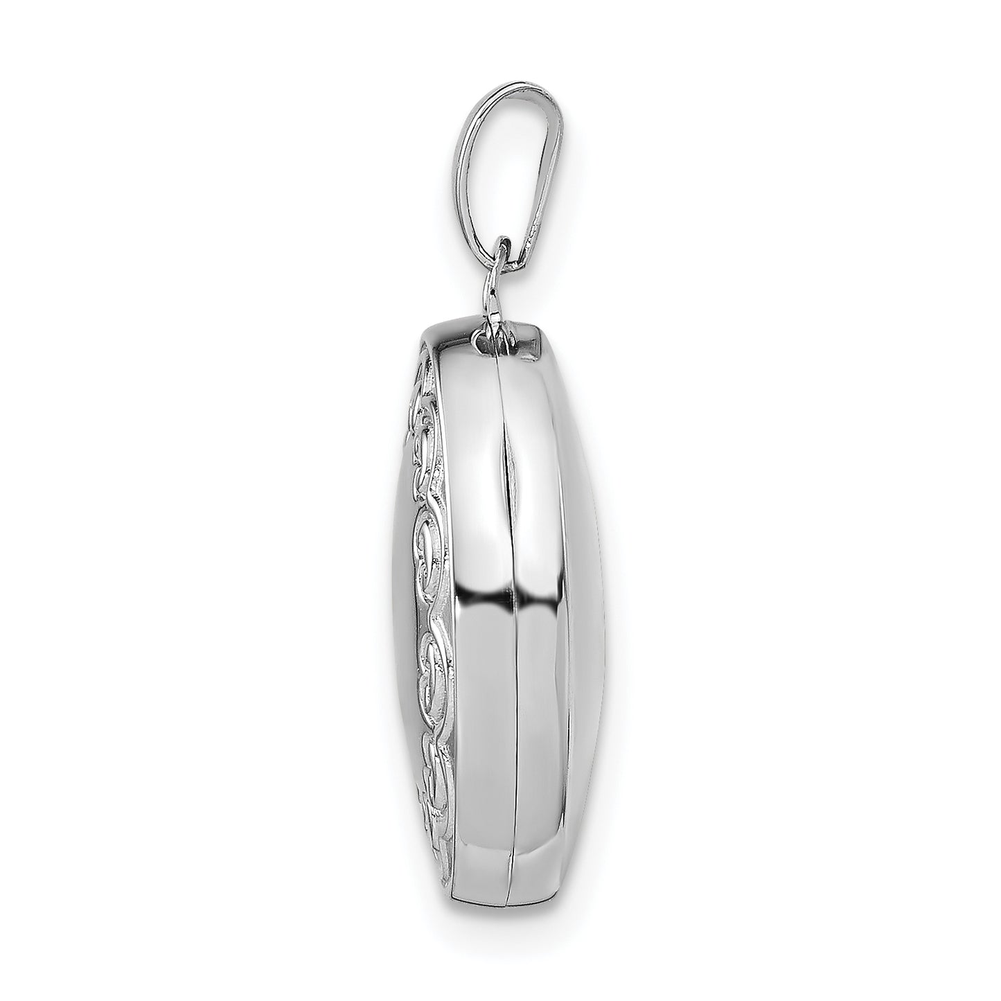 Sterling Silver Rhodium-Plated 17mm Scrolled Oval Locket