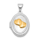 Ss/Gold Plated Sterling Silver Rhod-Pltd W/Yellow Rhod 17mm Two Hearts Oval Locket