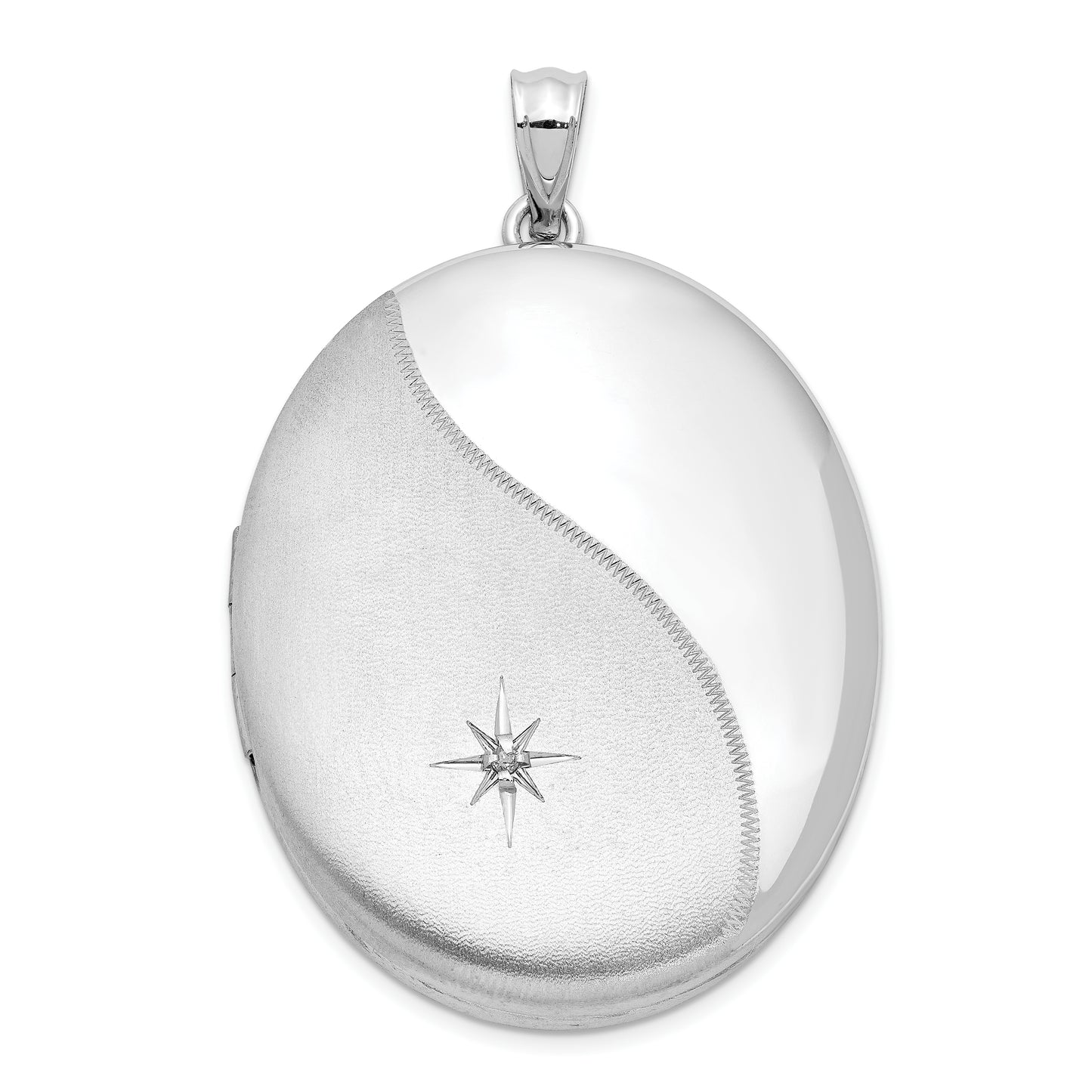 Sterling Silver Rhodium-Plated Diamond Star Ash Holder Oval Locket